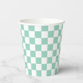 White & Teal Checkerboard Paper Cups 紙コップ (裏面)