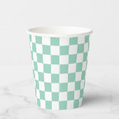White & Teal Checkerboard Paper Cups 紙コップ (右)
