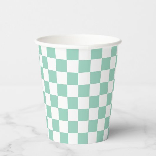White & Teal Checkerboard Paper Cups 紙コップ (右)