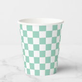 White & Teal Checkerboard Paper Cups 紙コップ (正面)