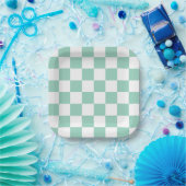 White & Teal Checkerboard Paper Plates ペーパープレート (パーティー)