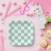 White & Teal Checkerboard Paper Plates ペーパープレート (パーティー)