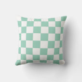 White & Teal Checkerboard Pattern Throw Pillow クッション (裏面)