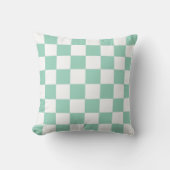 White & Teal Checkerboard Pattern Throw Pillow クッション (正面)