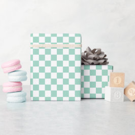 White & Teal Checkerboard Wrapping Paper Roll ラッピングペーパー