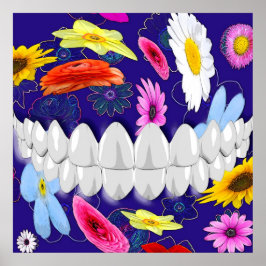 White Teeth Bite Flower Spin Dentist Poster ポスター