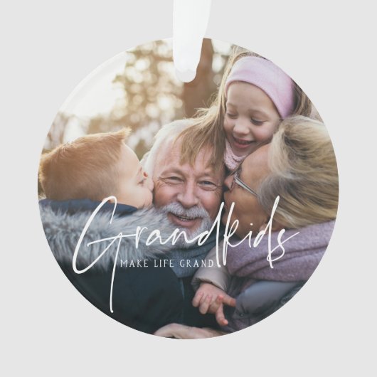 White Text | Grandkids Make Life Grand 写真 オーナメント (正面)