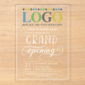 White Text Wide Logo Business Grand Opening アクリル招待状 (正面)