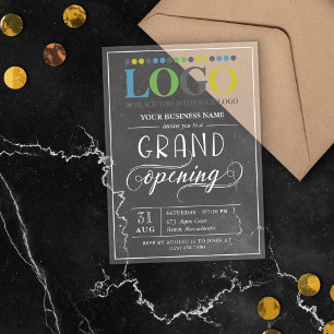 White Text Wide Logo Business Grand Opening アクリル招待状