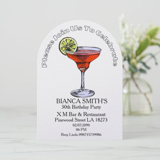 White Theme Adult Birthday   招待状 (スタンド正面)