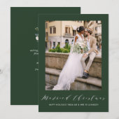 white thin script holiday wedding announcement シーズンカード (正面/裏面)