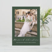 white thin script holiday wedding announcement シーズンカード (スタンド正面)