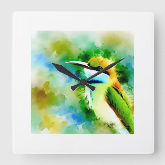 White throated Bee eater 251024AREF144 - Watercolo スクエア壁時計 (正面)