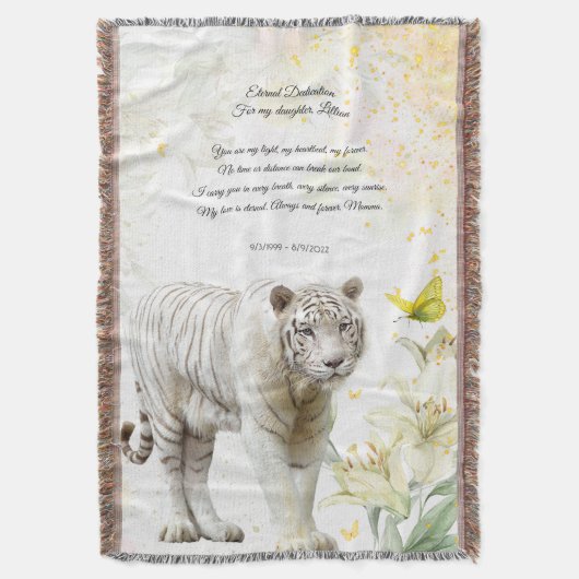 White Tiger and Lilies Devotion Blanket スローブランケット (正面縦)