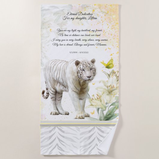 White Tiger and Lilies Devotion Towel ビーチタオル (正面)