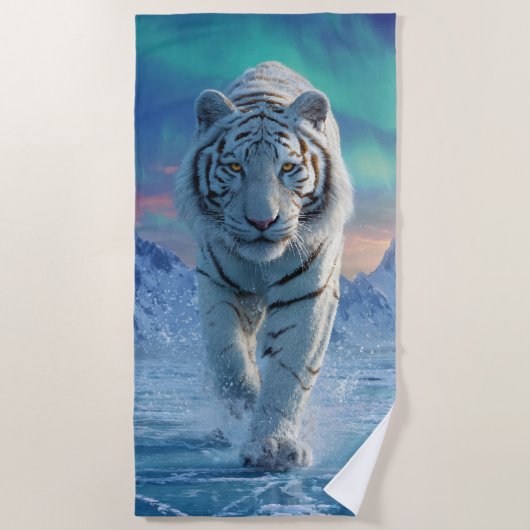White Tiger Beach Towel – Arctic Ice Power ビーチタオル (正面)