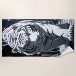 White Tiger Dark Forest Illustration ビーチタオル