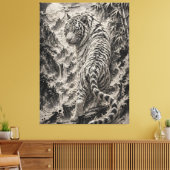 White Tiger Engraved Ink Style - Oriental Guardian キャンバスプリント (インサイチュ (リビング))
