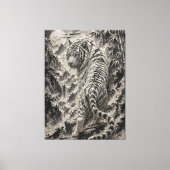 White Tiger Engraved Ink Style - Oriental Guardian キャンバスプリント (正面)