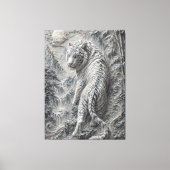 White Tiger Engraved Ink Style - Oriental Guardian キャンバスプリント (正面)