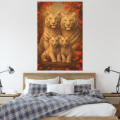 White Tiger Family of Four – Autumn Maple Fine Art キャンバスプリント (インサイチュ (寝室))
