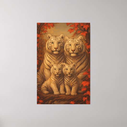 White Tiger Family of Four – Autumn Maple Fine Art キャンバスプリント (正面)