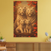 White Tiger Family of Four – Autumn Maple Fine Art キャンバスプリント (インサイチュ (リビング))