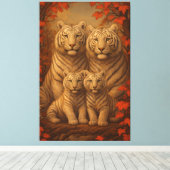 White Tiger Family of Four – Autumn Maple Fine Art キャンバスプリント (インサイチュ (ウッドフロア))