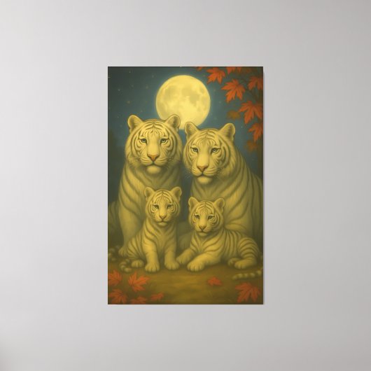 White Tiger Family of Four – Moonlit Autumn Fine A キャンバスプリント (正面)