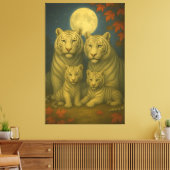White Tiger Family of Four – Moonlit Autumn Fine A キャンバスプリント (インサイチュ (リビング))