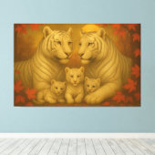 White Tiger Family – Ultra Premium Fine Art Canvas キャンバスプリント (インサイチュ (ウッドフロア))