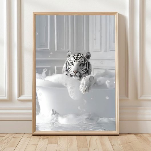 White Tiger in Bathtub Art Print Cheetah Poster Ba ポスター