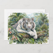 White Tiger In Jungle Watercolor Art ポストカード (正面/裏面)