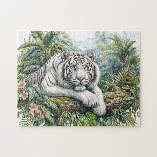 White Tiger Jungle Watercolor Puzzle ジグソーパズル (横)