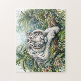 White Tiger Jungle Watercolor Puzzle ジグソーパズル