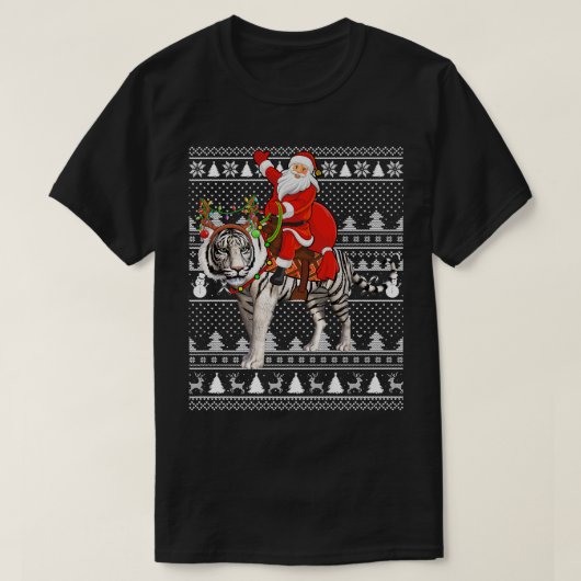 White Tiger Lover Santa Riding White Tiger Ugly Ch Tシャツ (デザイン正面)