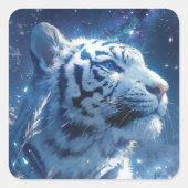 White Tiger Profile Under Starry Night Sky スクエアシール (正面)