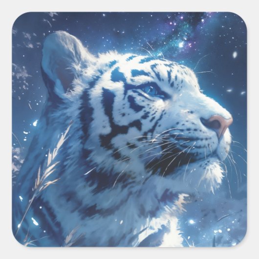 White Tiger Profile Under Starry Night Sky スクエアシール (正面)
