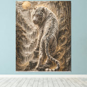 White Tiger Relief Art – Oriental Engraved Style M キャンバスプリント (インサイチュ (ウッドフロア))