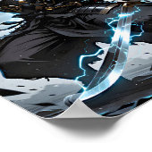 White Tiger Samurai Warrior Blue Lightning Fantasy ポスター (角)