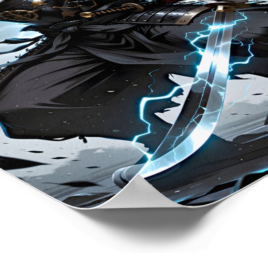 White Tiger Samurai Warrior Blue Lightning Fantasy ポスター (角)