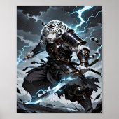 White Tiger Samurai Warrior Blue Lightning Fantasy ポスター (正面)