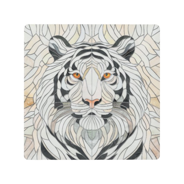 White tiger - Stained Glass Mosaic Digital Art メタルプリント (正面)