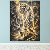 White Tiger Turning Back Guardian Power キャンバスプリント (インサイチュ (ウッドフロア))