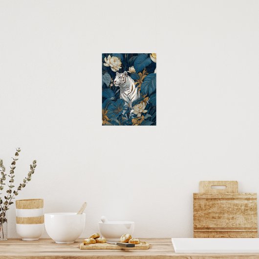 White Tiger Wall Art Print | Jungle Botanical ポスター (キッチン)