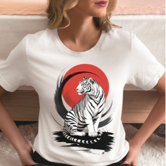White Tiger With Red Sun Artistic  トライブレンドＴシャツ
