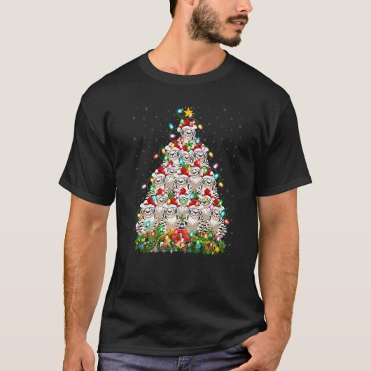 White Tiger  Xmas Santa White Tiger Christmas Tree Tシャツ (正面)