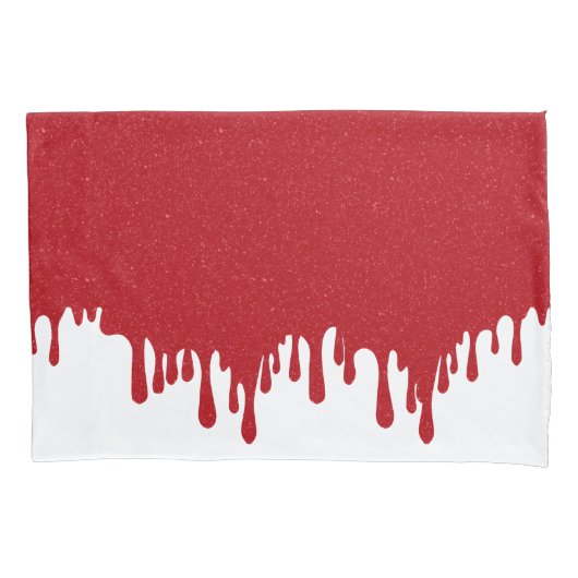 White & Tomato Red Drip Pillowcase – Customizable 枕カバー (正面)