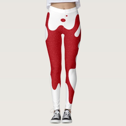 White & Tomato Red Splash Leggings – Customizable レギンス (正面)