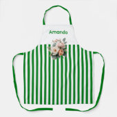 White Top with Green Stripes Floral  エプロン (正面)